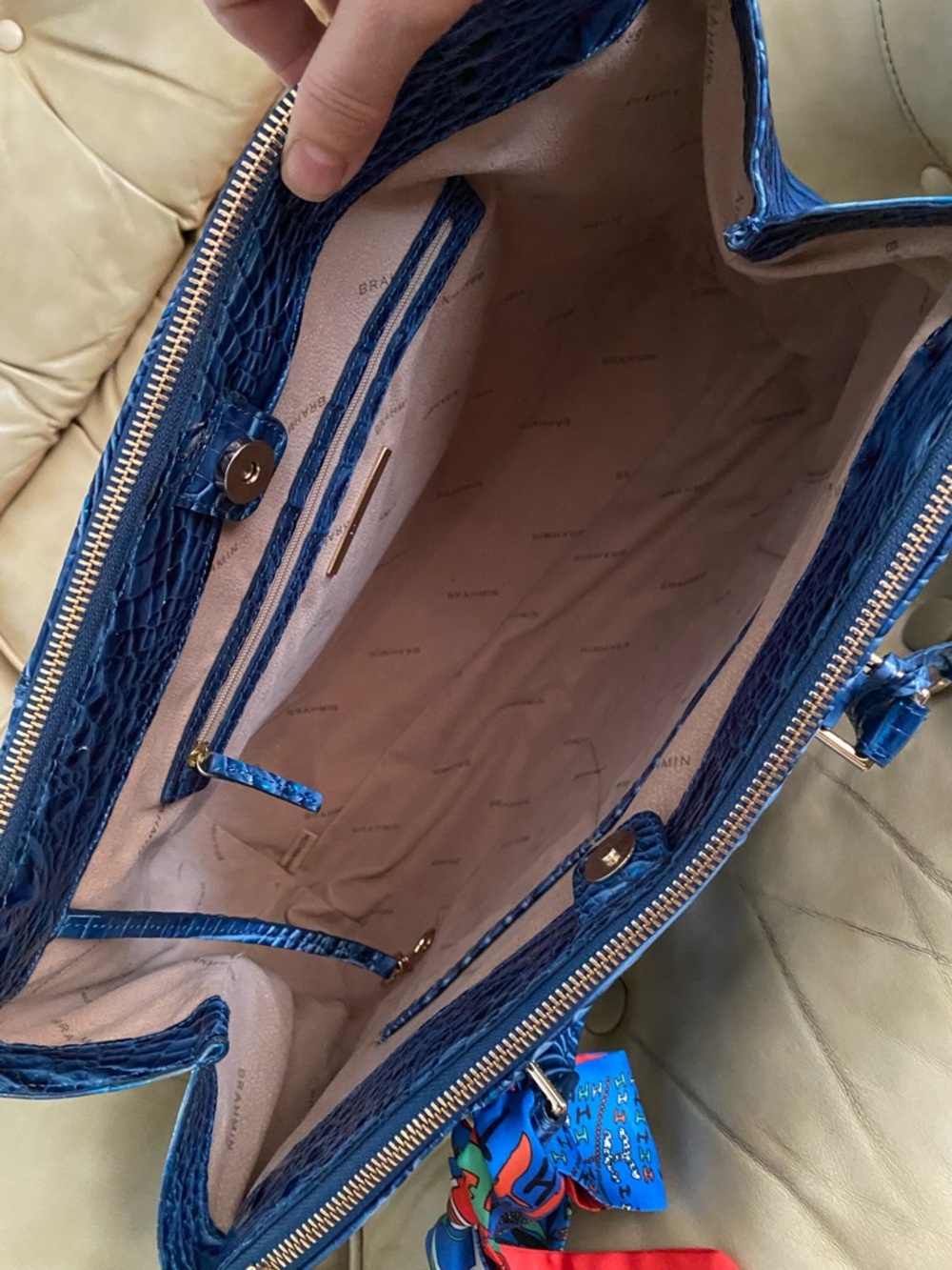 LKNW Brahmin LARGE Finley Carryall Bluebonnet? Melbourne Leather Business Bag - Picture 14 of 16